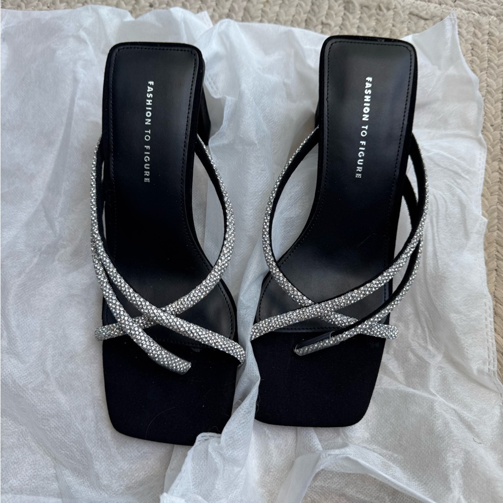 Fashion to Figure Black Heels with Silver Sprarkle Straps